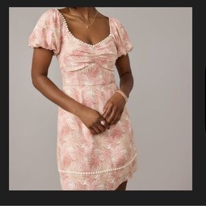 Mi Ami Pink and Cream Palm Leaf Linen Dress